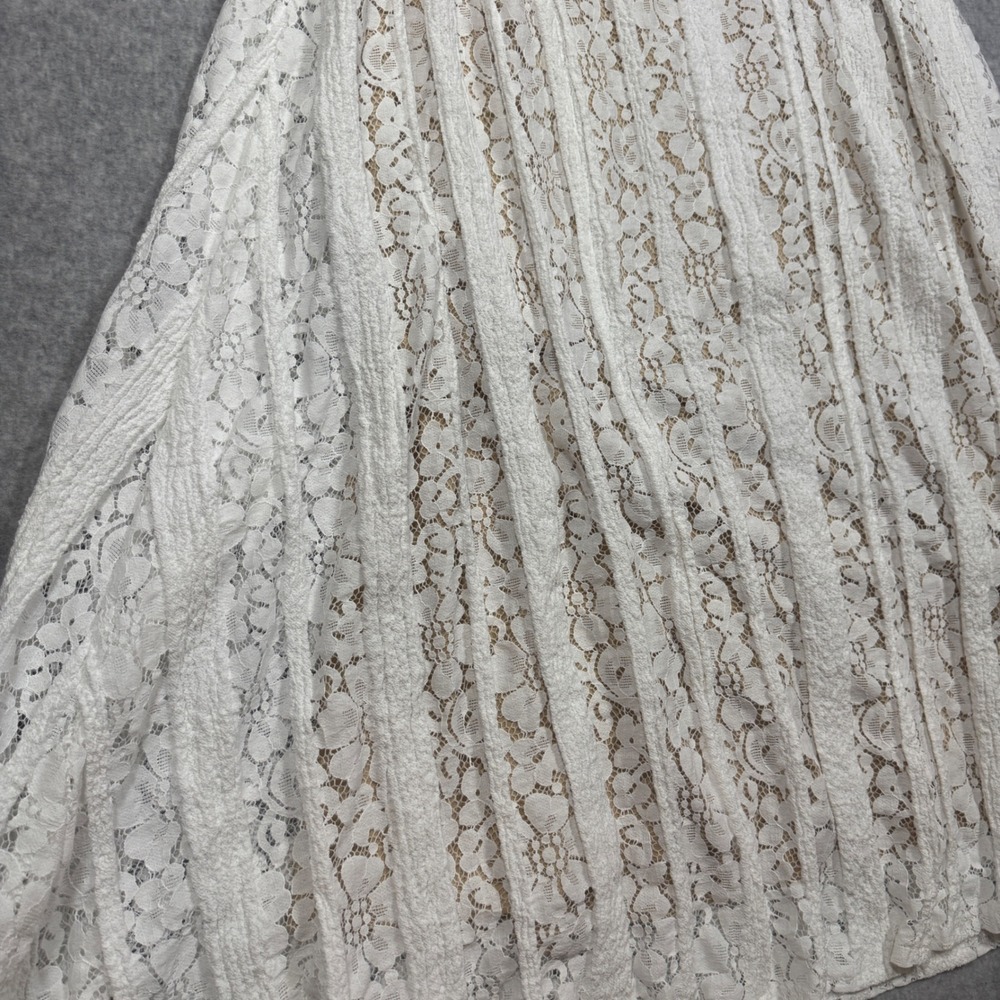 NEW Cider White Floral Lace Off The Shoulder Midi Dress Ruffle Tie Front L Boho - Picture 6 of 15